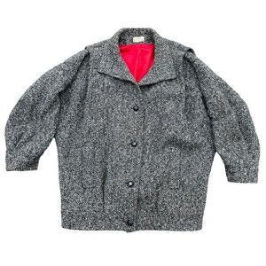 Vintage Jill Jr Houndstooth Red Lined 100% Wool Peacoat Jacket Size Large ?